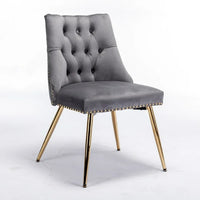 Upholstered Velvet Dining Chair,Accent Chair Vanity Chair with Golden Metal Legs,Dining Chairs Set of 2 for Dining Room Kitchen Vanity Patio,Gray