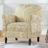 Accent Chairs, Single Sofa Chairs Upholstered Fabric Armchair with Gourd Shape Tapered Birch Wood Legs, Floral Pattern Armchair Comfy Reading Chair for Living Room Bedroom, Beige
