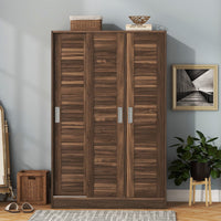 3-Door Shutter Wardrobe with Shelves for Kids Adults Use, Large Storage Wardrobe Cabinet for Bedroom, Walnut