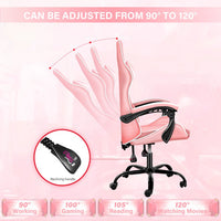 High Back PU Leather Gaming Chair, Height Adjustable Swivel Chair with Adjustable Back, Ergonomic Office Chair with Headrest & Lumbar Support, Desk Chair for Home Office, Pink/White
