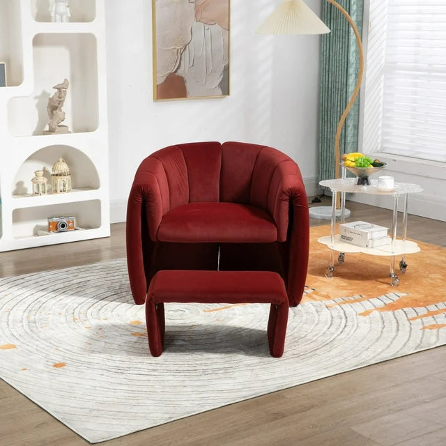 Velvet Accent Chair with Ottoman Upholstered Barrel Chair Armchair wi tripletreebrands