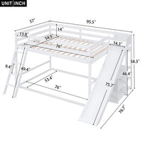 Full over Full Bunk Bed, Wood Bunk Bed with Ladder and Slide for Kids Teens Boys Girls, Space Saving Multifunctional Storage Bed Frame with 3-Story Shelves for Bedroom, No Box Spring Needed, White