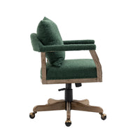 Swivel Home Office Chair, Boucle Fabric 360° Swivel Computer Chair with Pillow and Wooden Legs, Height Adjustable Vanity Chair Desk Chair Armchair for Office Bedroom Dorm, Emerald