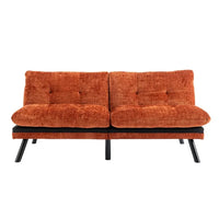 Convertible Futon Sofa Bed, Modern Convertible Chenille Sofa Bed, 71.6" Folding Loveseat Sofa Sleeper Sofa, Breathable Futon Couch Bed, with Adjustable Backrest, for Compact Small Spaces, Orange