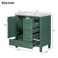 30" Bathroom Vanity in Green, Modern Bathroom Cabinet with Sink Combo Set, Bathroom Storage Cabinet with a Soft Closing Door and 3 Drawers, Solid Wood Frame&MDF