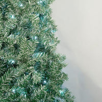 7.6 ft Pre-Lit Artificial Christmas Tree w/ 1200 PVC Branch, 300 cool white LED lights with Gradient PVC Foliage Design, Easy Set Up Metal Hinge& Foldable Base, Xmas Tree for Home Party, Green