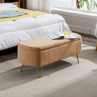 Storage Ottoman Bench,End of Bed Bench with Large Storage Space and Metal Legs,Upholstered Entryway Bench for Living Room Bedroom End of Bed Entryway,Camel