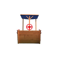 Pirate Ship Kids Sandbox, Wooden Sandbox with Storage Bench and Seat, Outdoor Sand Boxes for Kids Ages 3-8 Years Old Backyard, 63" L x 30.7" W x 40.5" H, Natural Wood