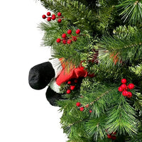 7.5 FT Upside Down Christmas Tree, Hinged Spruce Full Tree Christmas Tree with Artificial Berries and Santa's Legs, 1500 Lush Branch Tips, PVC Pine Needles, Artificial Holiday Christmas Pine Tree