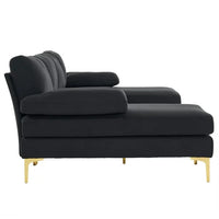 U-Shaped Sectional Sofa with Double Chaise, 110" Linen Fabric Couch Sofa with Metal Legs and Removable Cushions, Armrests, 4-Seat Sectional Couch for Living Room, Apartment, Office, Black