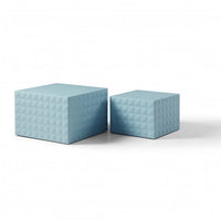 Square Dining Table Set of 2, Nesting Table Side Tables Makeup Tables Coffee Table with One Big & One Small Tables, Handcrafted Relief Nightstands End Table for Bedroom, No Need Assembly, Light Blue