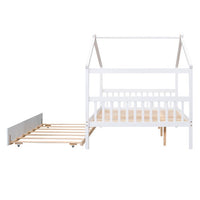 Full House Bed with Twin Size Trundle Bed,House Bed for Kids with Support Legs,Wooden Kids House Full Bed Frame for Toddlers,Kids,Teens.No Box Spring Needed,White