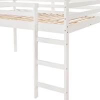 Full Size Loft Bed with Slide, House Shaped Loft Bed Frame with Guardrail and Ladder for Kids Teens Adults, Morden Solid Wood Low Loft Bed Frame with Roof for Bedroom, Can be Decorated, White