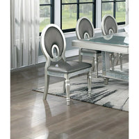 Dining Table Set for 6, Antique Traditional 7 Piece Kitchen & Dining Room Set, Wood Rectangle Table Top with Glass Extension Leaf, 6 Upholstered Side Chairs with Cut out Back, Silver+Gray