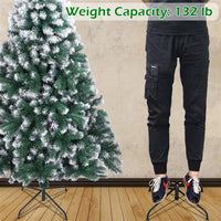 7ft Snow Flocked Hinged Artificial Pine Christmas Tree with Solid Metal Stand, Xmas Full Tree for Indoor and Outdoor(7FT/Snow)