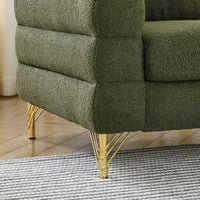 81 Inch Oversized 3-Seater Sectional Sofa, Modern Upholstered Deep Seating Sofa with 3 Throw Pillows and Golden Metal Legs, Comfort Fabric Sectional Sofa for Living Room Bedroom, Green
