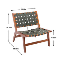 Accent Chair,Woven Leather Chair with Solid Wood Frame,Boho Wood Rattan Accent Chair,Lounge Chair for Living Room,Bedroom, Balcony,Patio