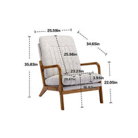 Mid Century Modern Accent Chair with Solid Wood Frame, Upholstered Living Room Armchair with High-Back and Padded Seat, Comfy Reading Chair Lounge Chair for Bedroom, Office, Studio, Beige
