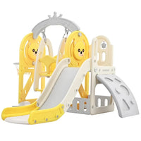 5-in-1 Toddler Slide and Swing Set, Kids Playground Climber Slide Playset with Basketball Hoop, Freestanding Slide Combination for Babies Boys Girls