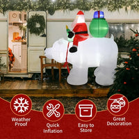 6FT Christmas Inflatable Outdoor Decoration, Christmas Inflatables Santa Claus Rides Polar Bear with 7 Lights and Ground Rods, Blow Up Yard Decorations for Holiday Decoration