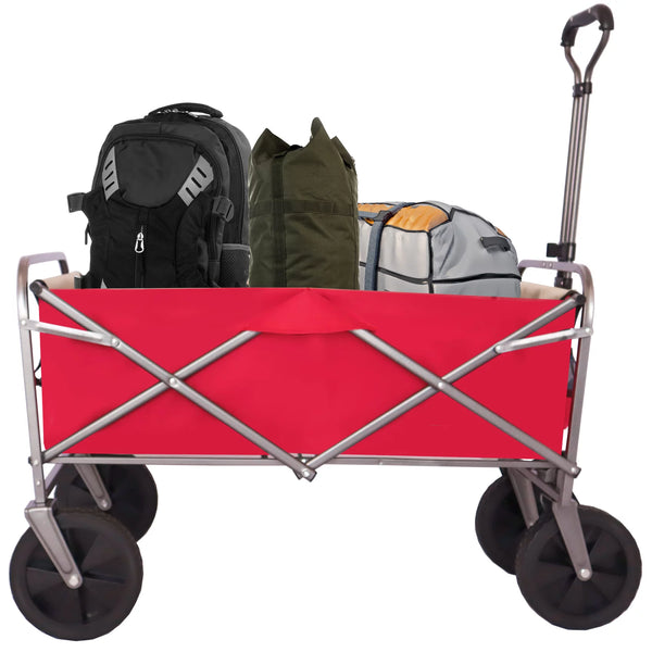 Collapsible Heavy-Duty Wagon with Double Brake and Anti-Steel Frame,Multipurpose Wagon Cart,Folding Camp Wagon Cart with Flexible Handle and Wheels, Utility Pull Cart Grocery Cart with Two Extra Bags