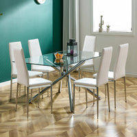 Dining Chairs Set of 6, Faux Leather Armless High Back Kitchen Chairs, Grid Shaped Dining Room Chairs with Metal Legs, Upholstered Dinner Chairs, Side Chair for Dining Room, Kitchen, Hotel