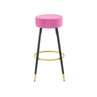 Set of 2 Round Velvet Stools Upholstered, 24 Inches Height Stools with Golden Footrest for Kitchen Island Coffee Shop Bar Home and Balcony, Fuchsia