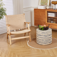 TRIPLE TREE Handcrafted Round Pouf Ottoman with Organic Texture,Natural Seagrass Pouf Footrest with 4 Anti Slip Rubber Pads,Accent Cushioned Seat with Solid Wood Frame,for Balcony,Vanity Room,Blue