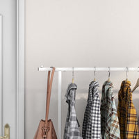 Garment Rack With Wheels, Clothing Rack with Mesh Storage Shelf and 2 Brakes, Capacity 100 lbs, Sturdy Steel Frame, White