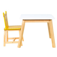 JINS&VICO 5 Piece Kiddy Table and Chair Set , Kids Wood Table with 4 Chairs Set Cartoon Animals for Children's Playground, Kindergarten Classroom and Kids Dining Room（2-7 years old）