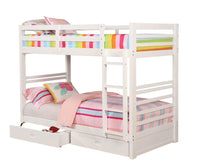 Triple Tree Twin Over Twin Transitional Bunk Bed With Two Drawers And Attached Ladder, White