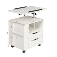 Upgraded Wooden Nightstand with Swivel Top, Height Adjustable Overbed End Table with Storage Drawers, Wheels and Open Shelf, Multifunctional Bedside Table Laptop Cart with Wheels, White