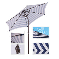 Outdoor Patio 8.7-Feet Market Table Umbrella with Push Button Tilt and Crank, Red Stripes With 24 LED Lights, Outdoor Umbrella for Garden, Deck, Backyard, Pool and Beach, Blue White Stripes
