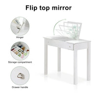 Vanity Desk Set with Flip Top Mirror, Dressing Table with 2 Drawers, Stylish Vanity Table with Stool, Removable Dividers, for Bedroom, Reading Room, White