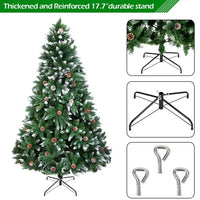 6FT Pre-Decorated Artificial Flocked Christmas Tree, Snowy Pine Cone Holiday Decoration w/ 920 Tips Branch & 52 Pine Cone,Sturdy Metal Stand