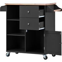 Kitchen Island on Wheels, Portable Kitchen Cart with 1 Storage Cabient, 2 Drawers and 3 Open Shelves, Rolling Kitchen Island with Lockable Rollers, Towel Holder and Spice Rack, Black