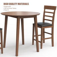 3PCS Retro Round Counter Height Drop-Leaf Table with 2 Upholstered Chairs,Rubber Wood Dining Table Set Pub Set with PU leather Cushion,Kitchen Table for Small Space Kitchen,Walnut Color