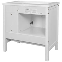 30" Bathroom Vanity Without Sink, Bathroom Vanity Cabinet Base Only, Freestanding Bath Vanity with Soft Close Doors and Drawer, Solid Wood Frame Bathroom Cabinet with Adjustable Shelf, White
