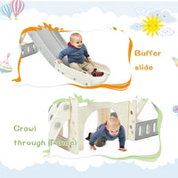 7 IN 1 Kids Slide Playset Structure, Freestanding Castle Climbing Crawling Playhouse with Slide and Arch Tunnel, Toy Storage Organizer with Ring Toss and Basketball Hoop for Toddlers Kids, Gray