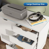 5-Drawer Wood Dresser Chest with Door, Mobile Storage Cabinet, Printer Stand for Home Office, White