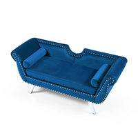 61" Accent Sofa, Modern Velvet Upholstered Loveseat Sofa Couch with Nailhead Trims & Curved Backrest & Rolled Arms & Silver Metal Legs & Removable Cushion, 3-Seat Sofa Armchair for Living Room, Blue