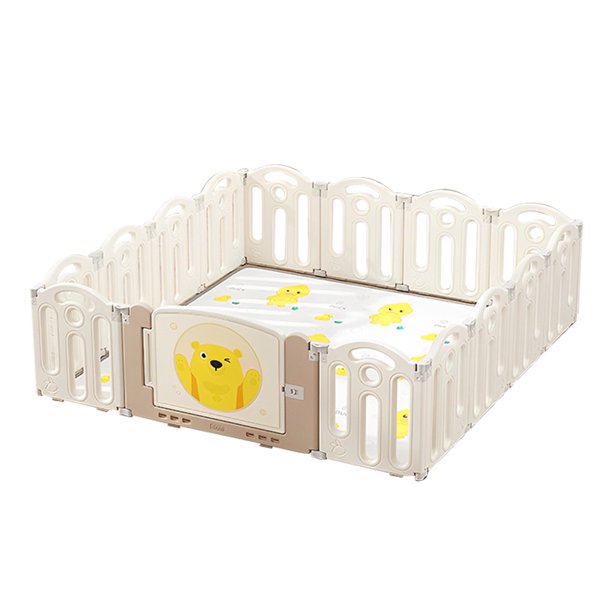 Baby Playpen, Baby Play Yard with Mat, Foldable Baby Fence for Indoor and Outdoor Kids Toddlers Activity, Baby Safety Playpen Centre with Fence, 14 Panel and 1 Play Mat, 62.9 ” x 62.9”, Gray