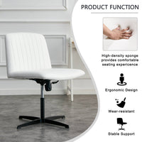 360 °Swivel Office Chair, Pu Material Home Computer Chair, Adjustable Cushion Chair with Black Foot Swivel Chair, Metal frame Makeup Chair Study Desk Chair, No Wheels, White