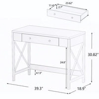 Modern Writing Computer Desk with 1 Storage Drawer, Home Office Wood Study Table Makeup Vanity Table Desk with X-Leg Design, Accent Console Table for Living Room, Bedroom and Office, Gray