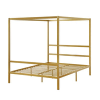 Queen Size Metal Canopy Bed, Square Tube Four-Poster Canopied Bed with Headboard and Footboard, Platform Bed Frame with Sturdy Slatted Structure, No Box Spring Needed, Noise Free, Gold