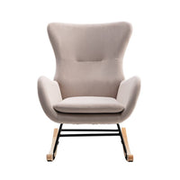 Rocking Chair Nursery, Velvet Fabric Rocking Chair with Padded Seat Cushion and High Backrest, Comfy Accent Glider Chair, Modern Small Rocking Chair for Nursery, Living Room, Bedroom, Beige