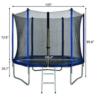 Trampolines 10 FT Recreational Trampoline with Enclosure Net, Outdoor Trampoline for Kids and Adults with Spring Pad, Jumping Mat & Ladder(Blue)