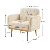 Mid Century Modern Accent Chair, Velvet Fabric Single Lounge Reading Armchair with Button Tufted & Side 3D Pattern, Upholstered Comfy Accent Arm Chair with Tapered Legs for Living Room, Bedroom, Beige