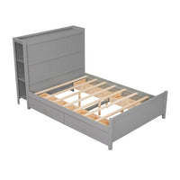 Full Size Bed Frame with 4 Storage Drawers, Wood Full Size Platform Bed with Storage Shelves Headboard, Full Storage Bed with Support Legs for Girls Boys, No Box Spring Needed, Gray