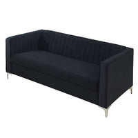 77.3"×32" Mid Century Velvet Sofa, 2-3 Seater Modern Couch, Exquisite Loveseat with Vertical Striped Decoration and Metal Legs Upholstered Sofa Couch for Living Room, Bedroom, Apartment, Office, Black